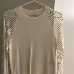 Club Monaco White Ribbed Blouse with Sheer Accents